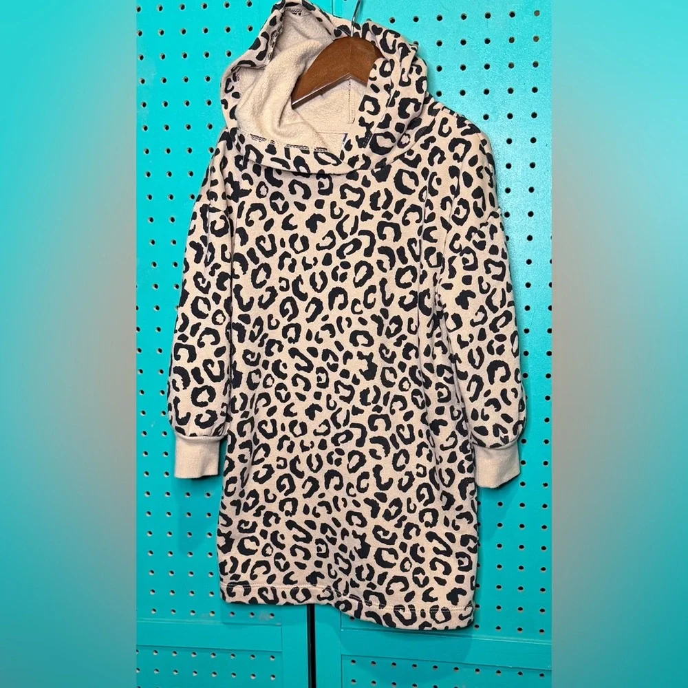 Old Navy Girls Leopard Hoodie Sweatshirt Dress Size 4T 5T Long Sleeve Cozy